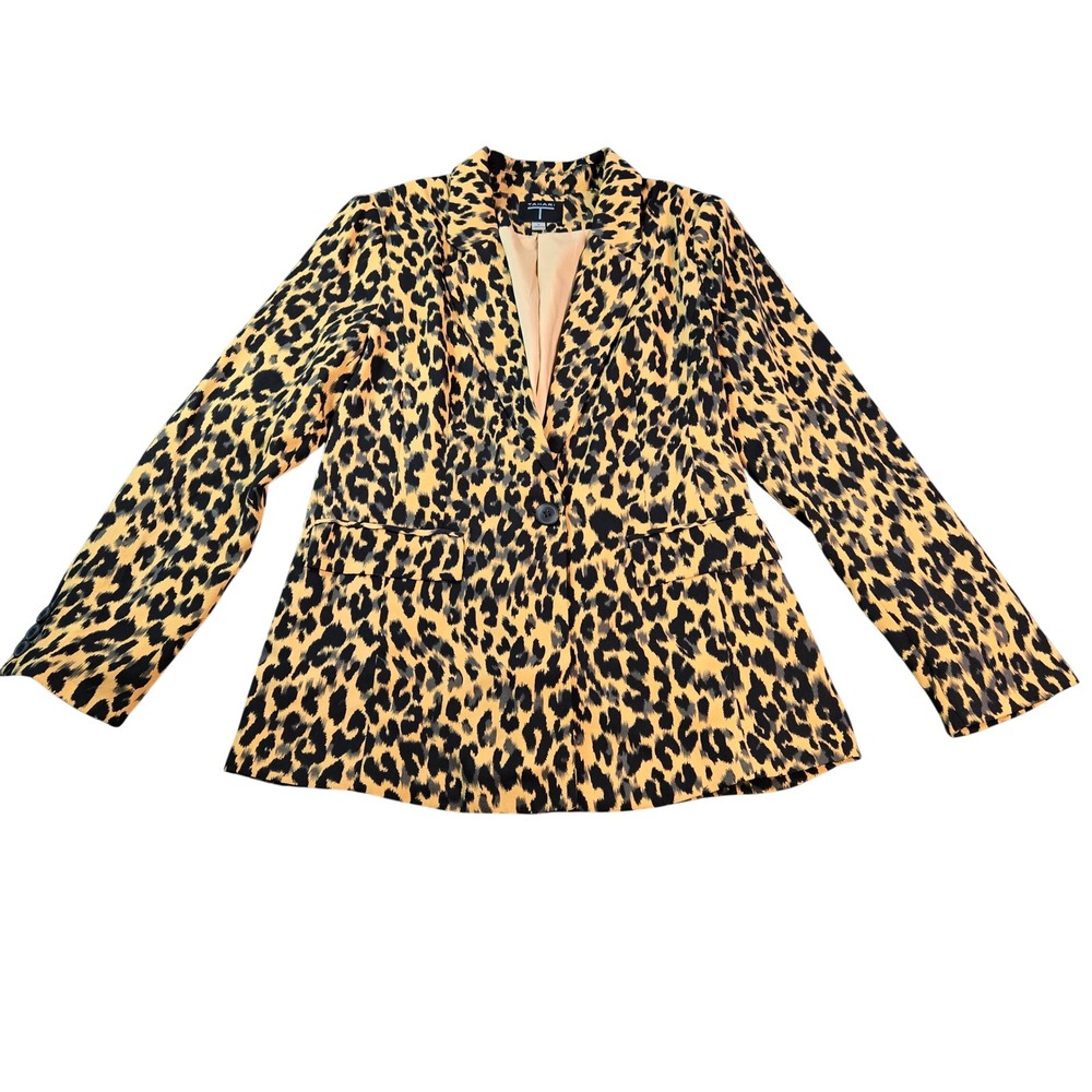 Tahari T Womens Leopard Print Single Button Blazer Jacket Tan Black Size M